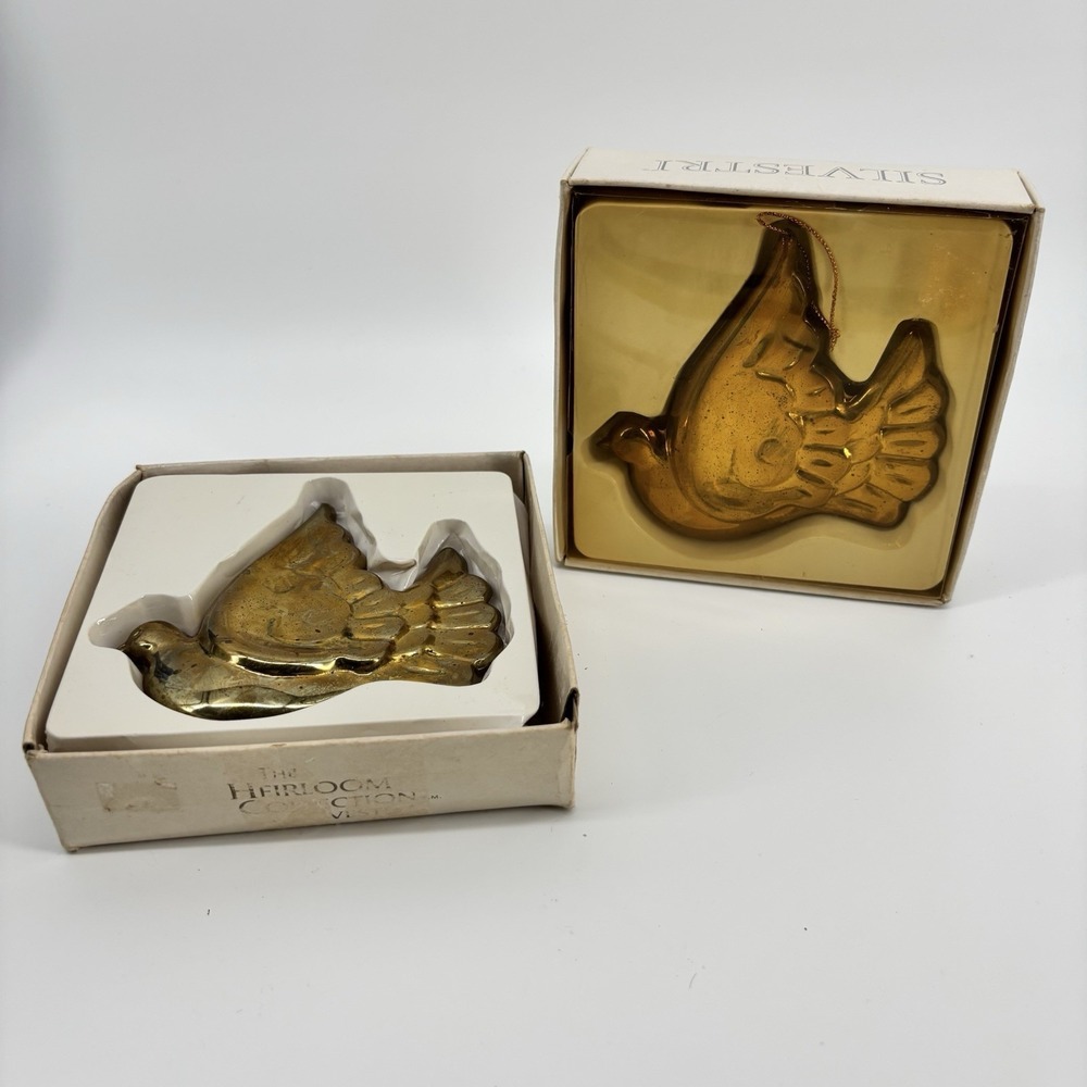 2‎ Vintage Silverplated Dove Bird Christmas Tree Ornament 3.5" New In Box